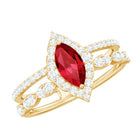 Vintage Inspired Lab Ruby and Diamond Double Band Engagement Ring AAAA - Rosec Jewels