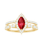 Vintage Inspired Lab Ruby and Diamond Double Band Engagement Ring AAAA - Rosec Jewels