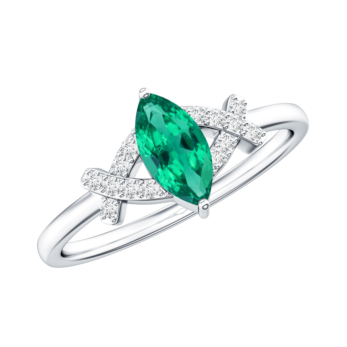Designer Lab Grown Emerald Marquise Engagement Ring with Diamond