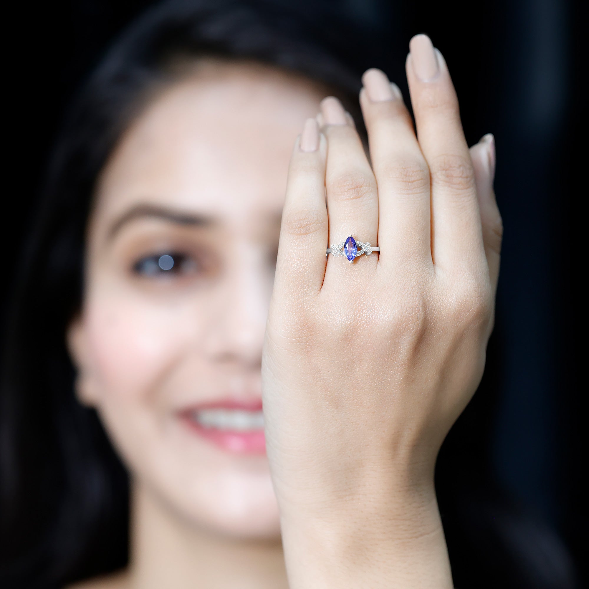 Rosec Jewels-Natural Marquise Tanzanite Diamond Promise Ring for Engagement