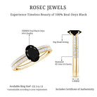 6X8mm Oval Cut Black Onyx Solitaire Rings Set with Diamond Wedding Band AAA - Rosec Jewels