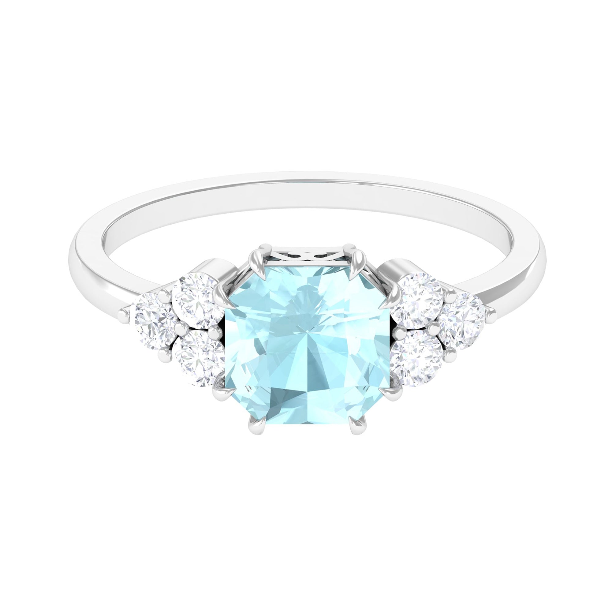 Asscher Cut Sky Blue Topaz Solitaire Engagement Ring with Diamond Trio Sky Blue Topaz - ( AAA ) - Quality - Rosec Jewels