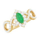 Natural Marquise Emerald Diamond Halo Engagement Ring with Crossover Shank AAA - Rosec Jewels