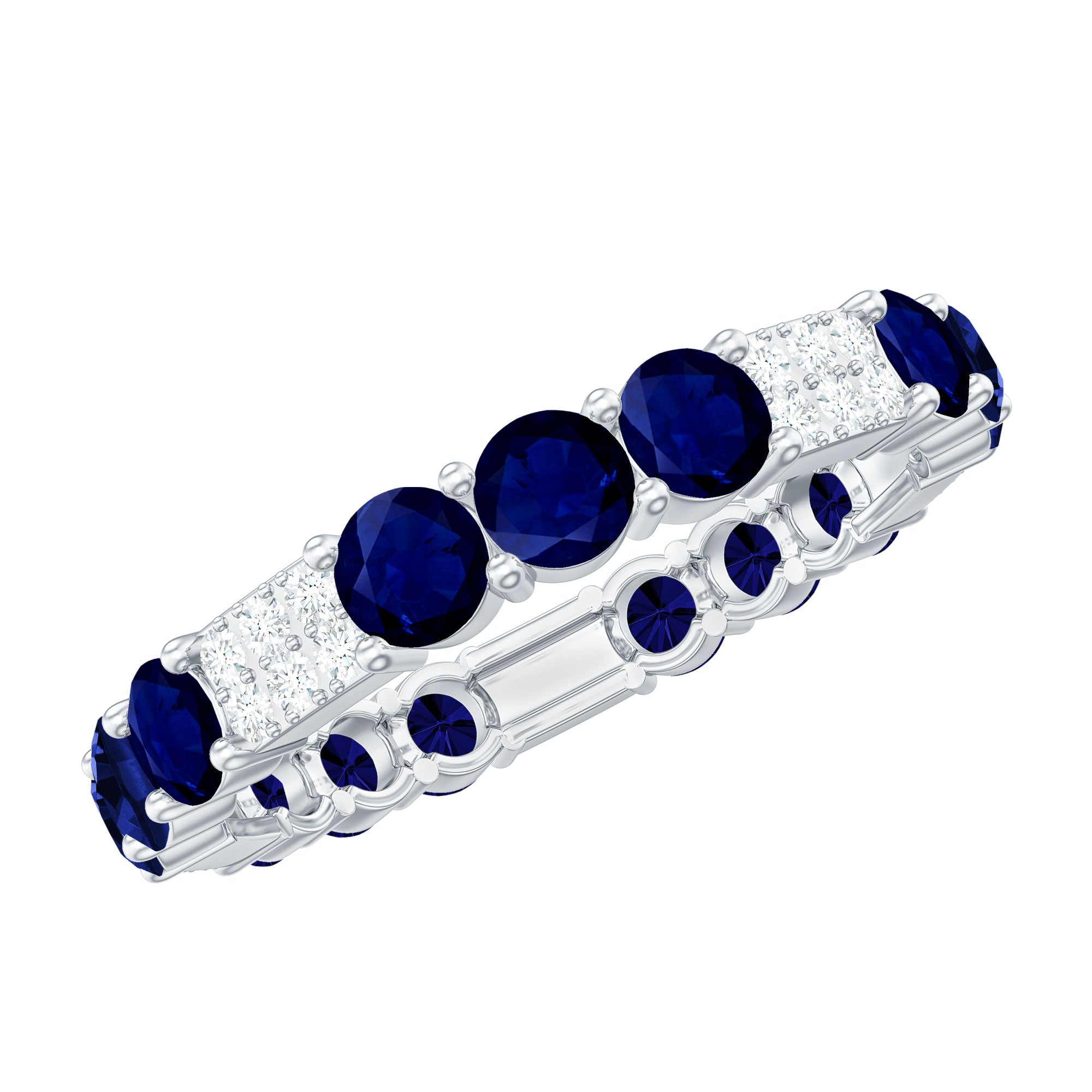 3 CT Blue Sapphire and Diamond Designer Eternity Band Ring
