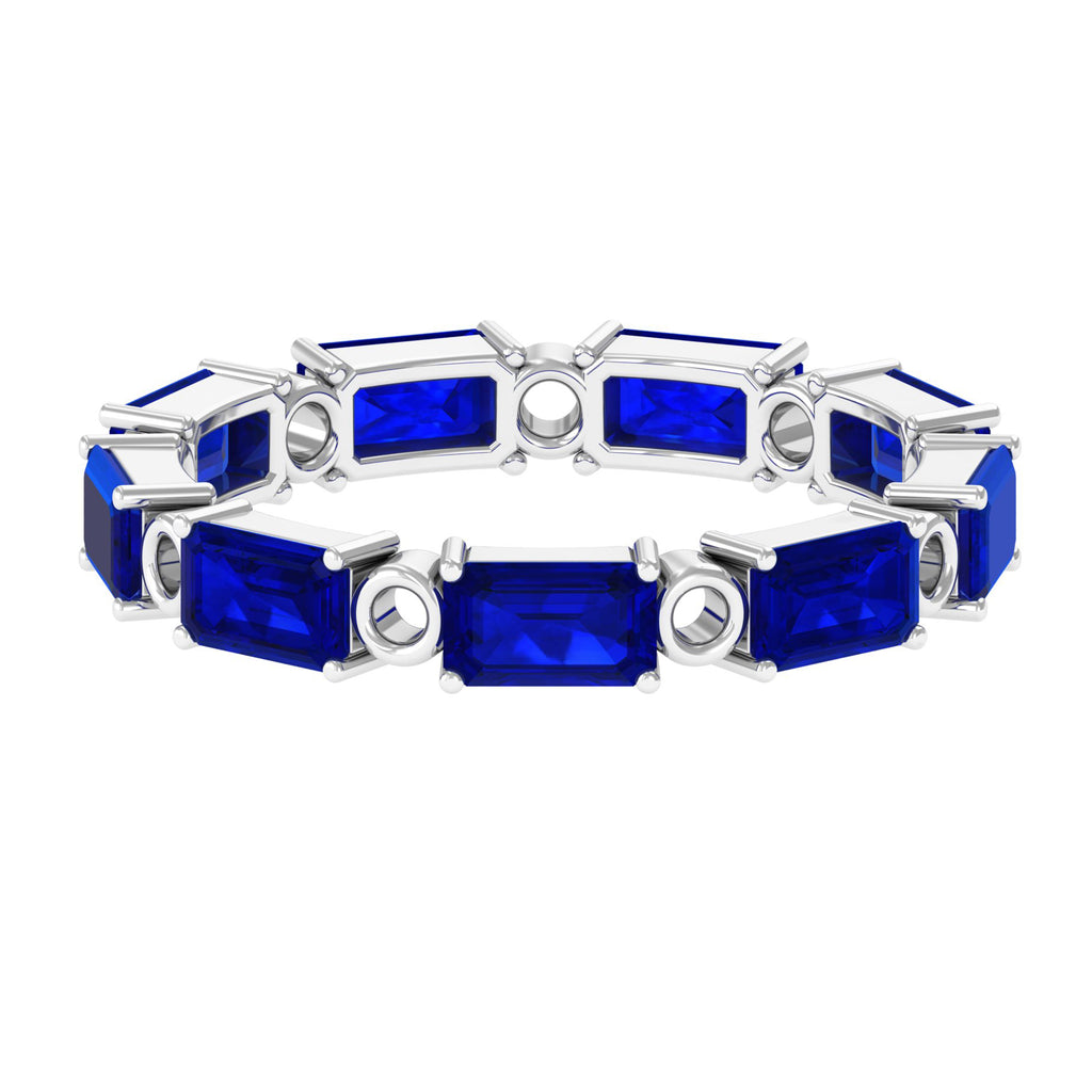 Octagon Cut Created Blue Sapphire East West Eternity Band Ring Lab Created Blue Sapphire - ( AAAA ) - Quality - Rosec Jewels