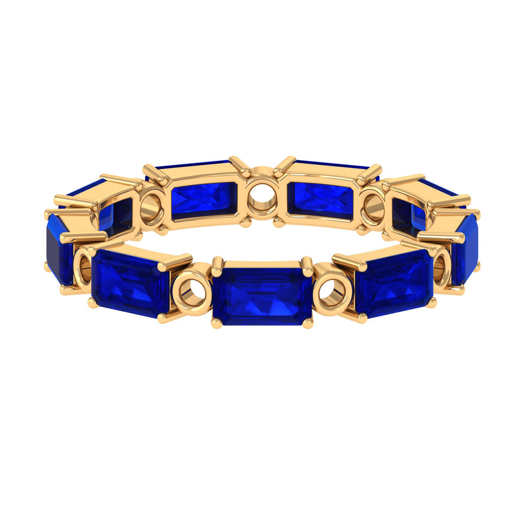 Octagon Cut Created Blue Sapphire East West Eternity Band Ring Lab Created Blue Sapphire - ( AAAA ) - Quality - Rosec Jewels