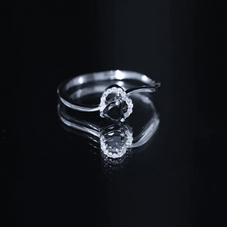 Natural Black Spinel Heart Promise Ring with Diamond AAA - Rosec Jewels