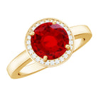 8MM Lab Grown Ruby Round Halo Engagement Ring AAAA - Rosec Jewels
