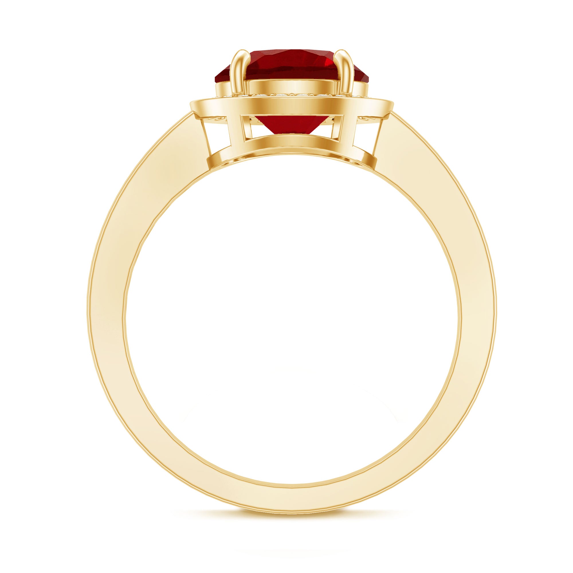 8MM Lab Grown Ruby Round Halo Engagement Ring AAAA - Rosec Jewels