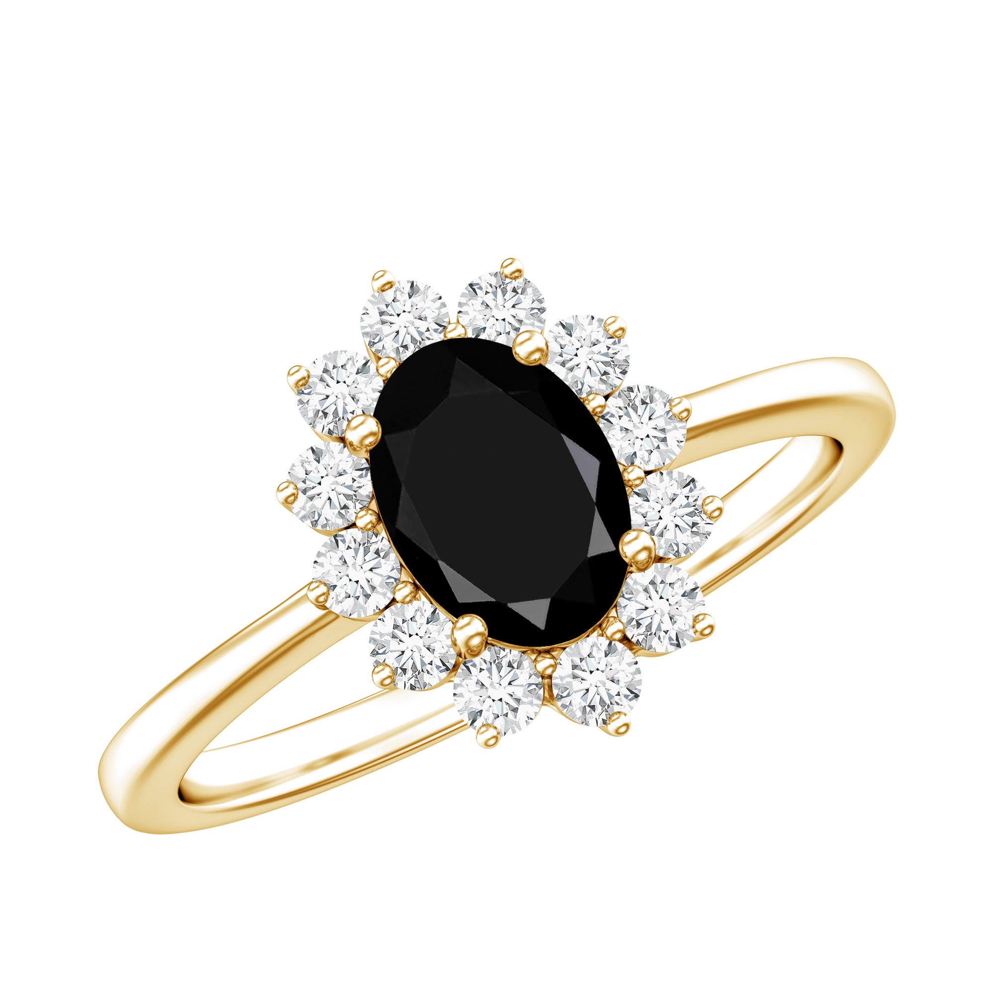 1.9 Carat Lab Grown Black Diamond Oval Engagement Ring with White Diamond Halo AAAA ( Synthetic ) - Rosec Jewels