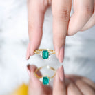 Certified 6X8 mm Lab Grown Emerald Cut Emerald Engagement Ring with Diamond Trio AAAA - Rosec Jewels