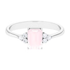 Emerald Cut Rose Quartz Solitaire Engagement Ring with Diamond Trio Rose Quartz - ( AAA ) - Quality - Rosec Jewels