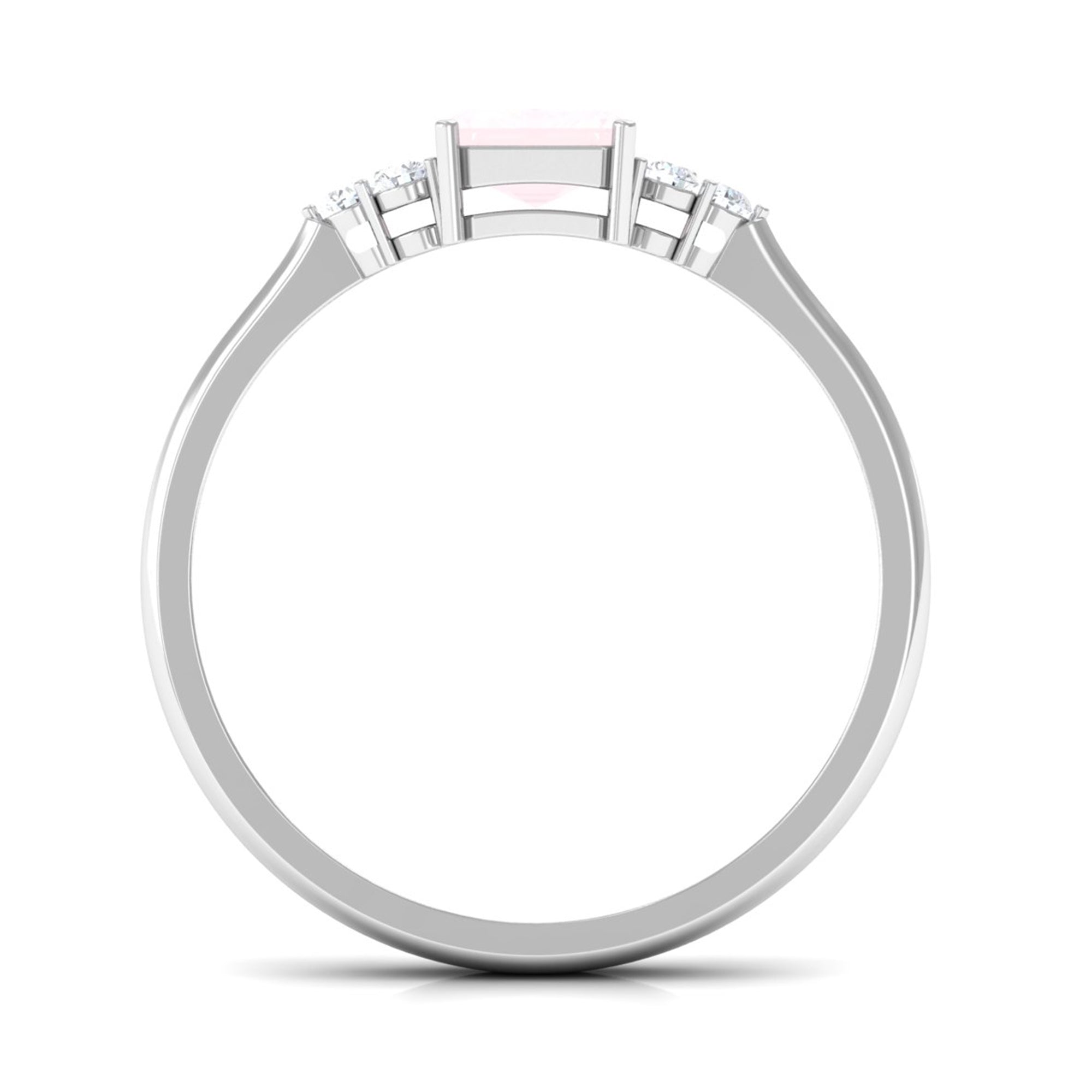 Emerald Cut Rose Quartz Solitaire Engagement Ring with Diamond Trio Rose Quartz - ( AAA ) - Quality - Rosec Jewels