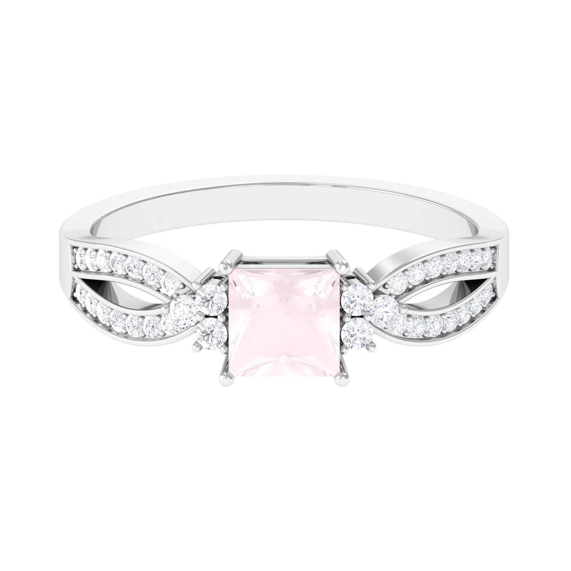 1 CT Split Shank Rose Quartz and Diamond Engagement Ring Rose Quartz - ( AAA ) - Quality - Rosec Jewels