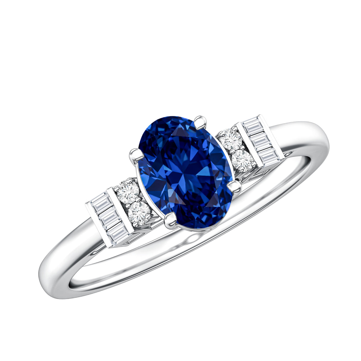 Certified 1 Carat Lab Grown Blue Sapphire Oval Engagement Ring with Diamond AAAA - Rosec Jewels