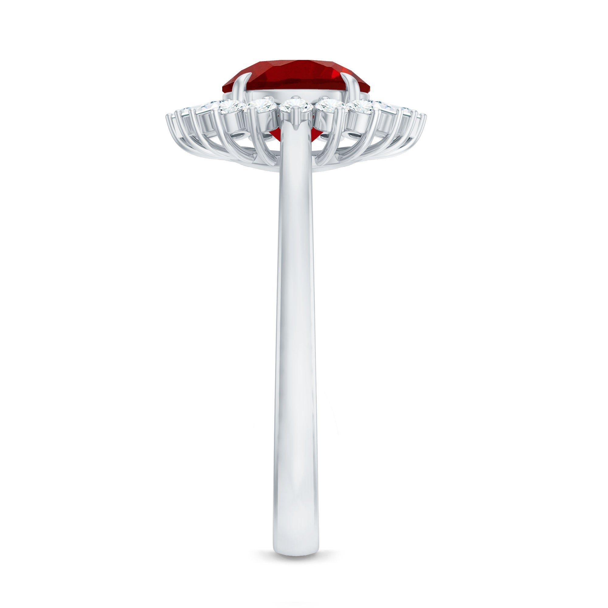 Round Lab Created Ruby and Diamond Halo Engagement Ring AAAA - Rosec Jewels
