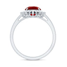 Round Lab Created Ruby and Diamond Halo Engagement Ring AAAA - Rosec Jewels