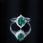 Rosec Jewels-Vintage Looking Emerald Oval Engagement Ring with Diamond Halo