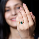 Rosec Jewels-Vintage Looking Emerald Oval Engagement Ring with Diamond Halo