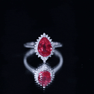 Lab Ruby Teardrop Engagement Ring with Diamond Halo AAAA - Rosec Jewels