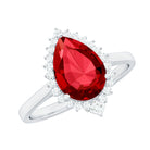 Lab Ruby Teardrop Engagement Ring with Diamond Halo AAAA - Rosec Jewels