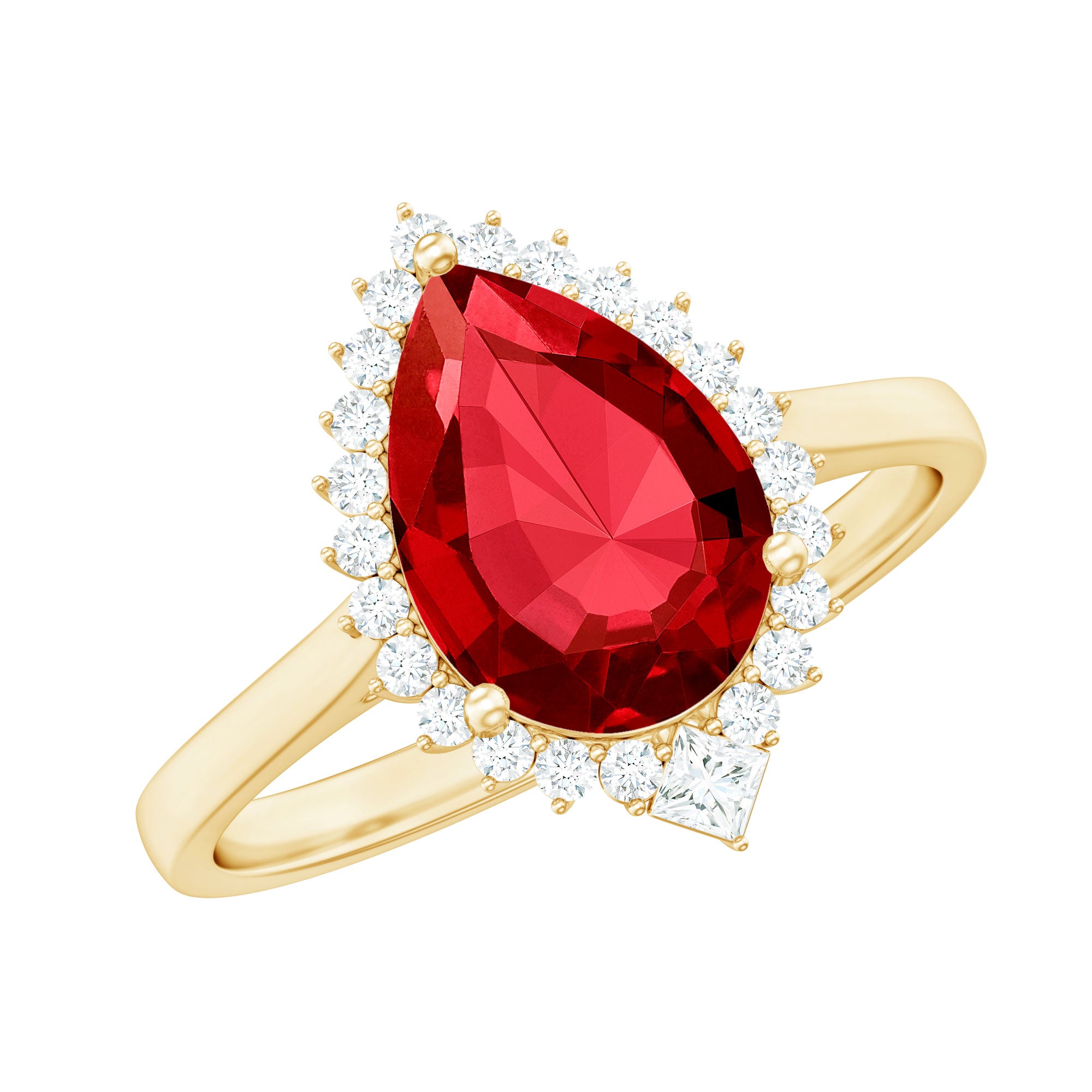 Lab Ruby Teardrop Engagement Ring with Diamond Halo AAAA - Rosec Jewels