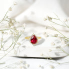Lab Ruby Teardrop Engagement Ring with Diamond Halo AAAA - Rosec Jewels