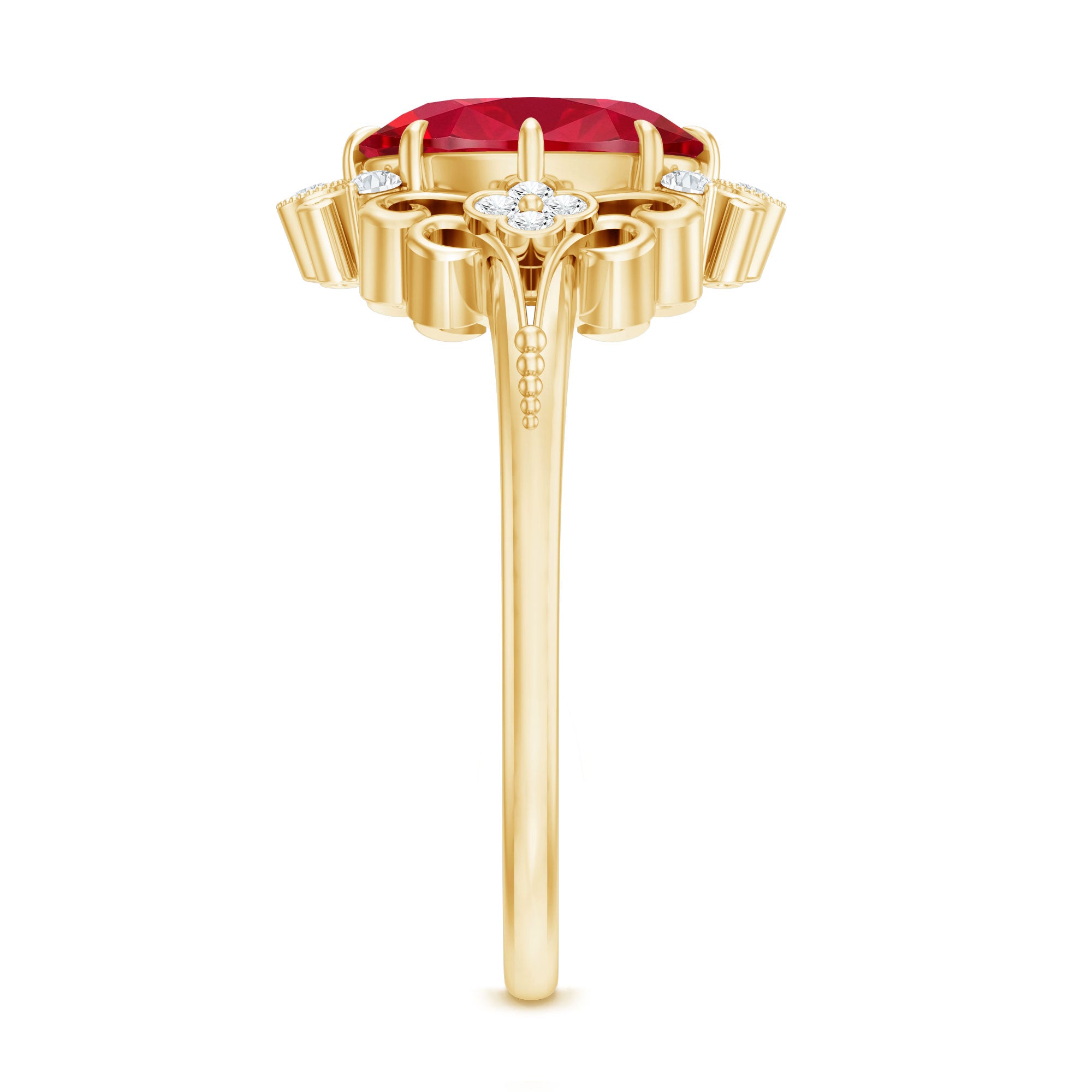 Vintage Inspired Lab Created Ruby and Diamond Engagement Ring AAAA - Rosec Jewels