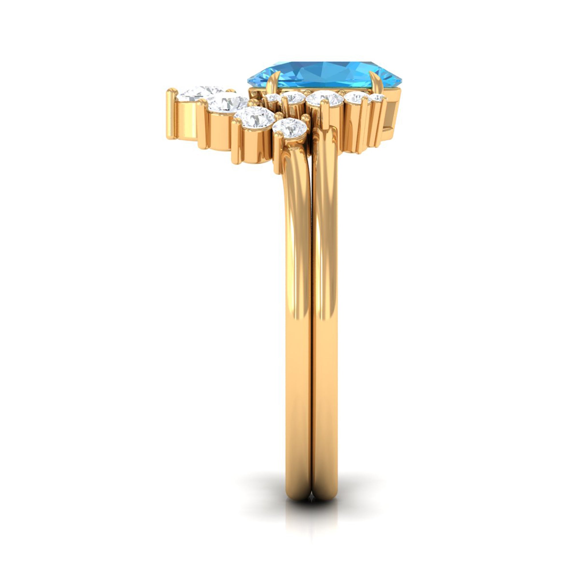 Swiss Blue Topaz and Diamond Engagement Enhancer Ring Set Swiss Blue Topaz - ( AAA ) - Quality - Rosec Jewels