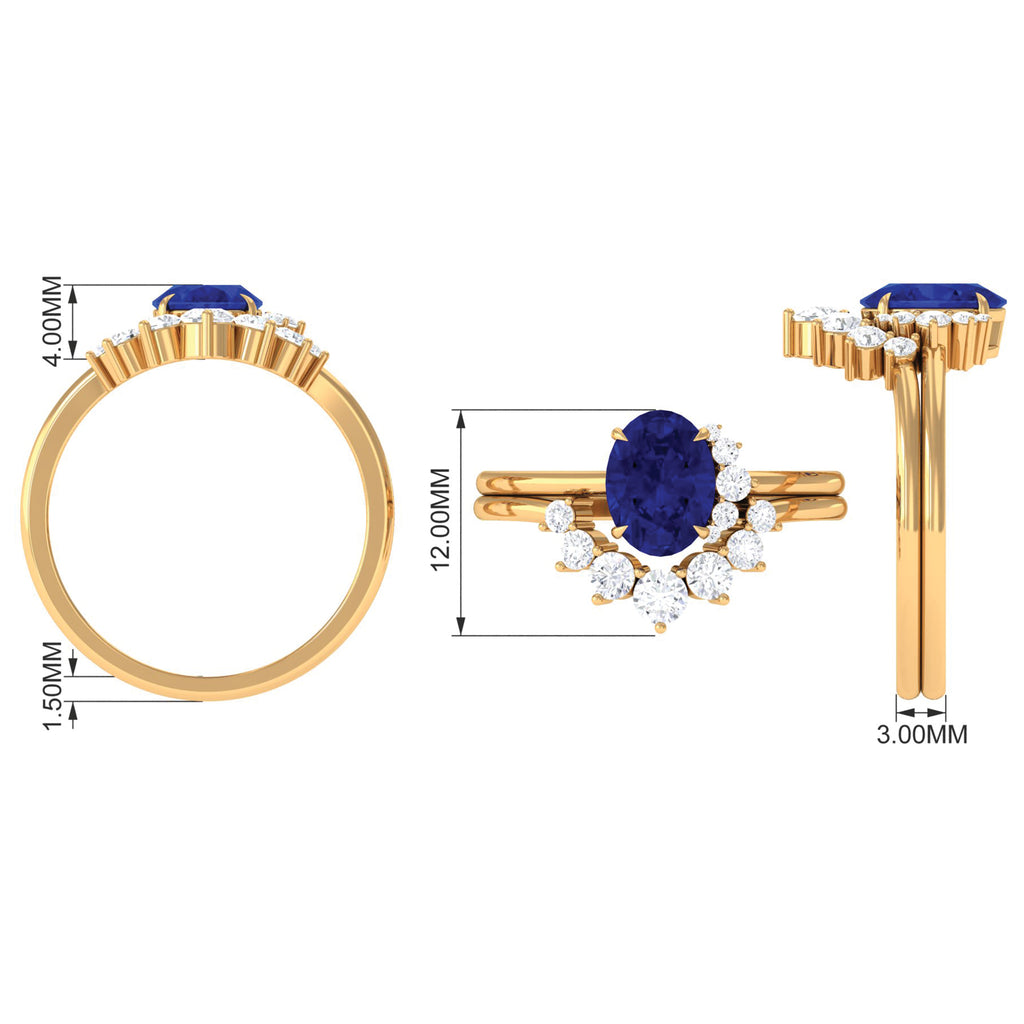 Created Blue Sapphire and Diamond Engagement Enhancer Ring Set Lab Created Blue Sapphire - ( AAAA ) - Quality - Rosec Jewels
