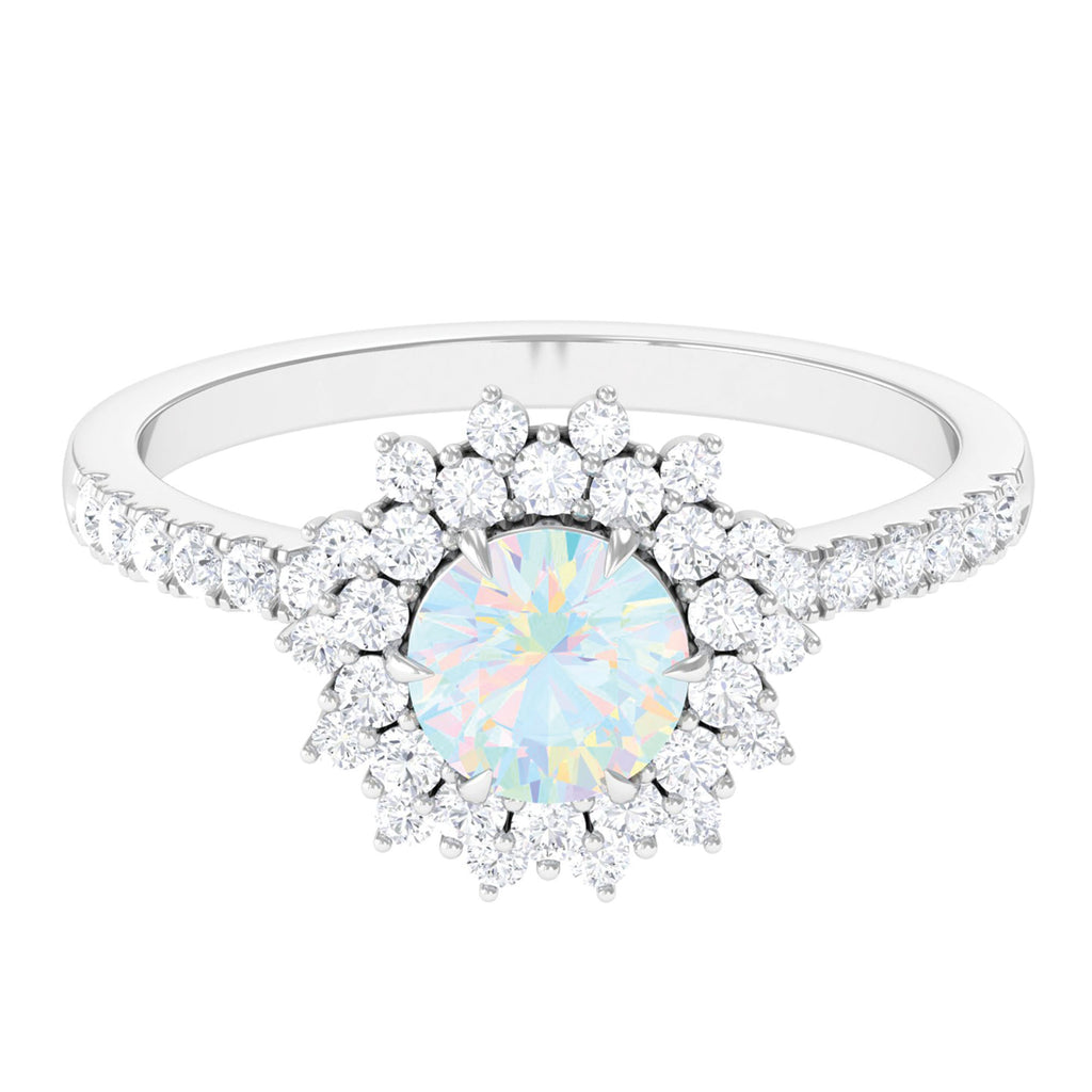 Rosec Jewels-2 CT Round Ethiopian Opal Statement Engagement Ring with Moissanite