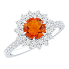 Round Fire Opal Statement Engagement Ring with Moissanite AAA - Rosec Jewels