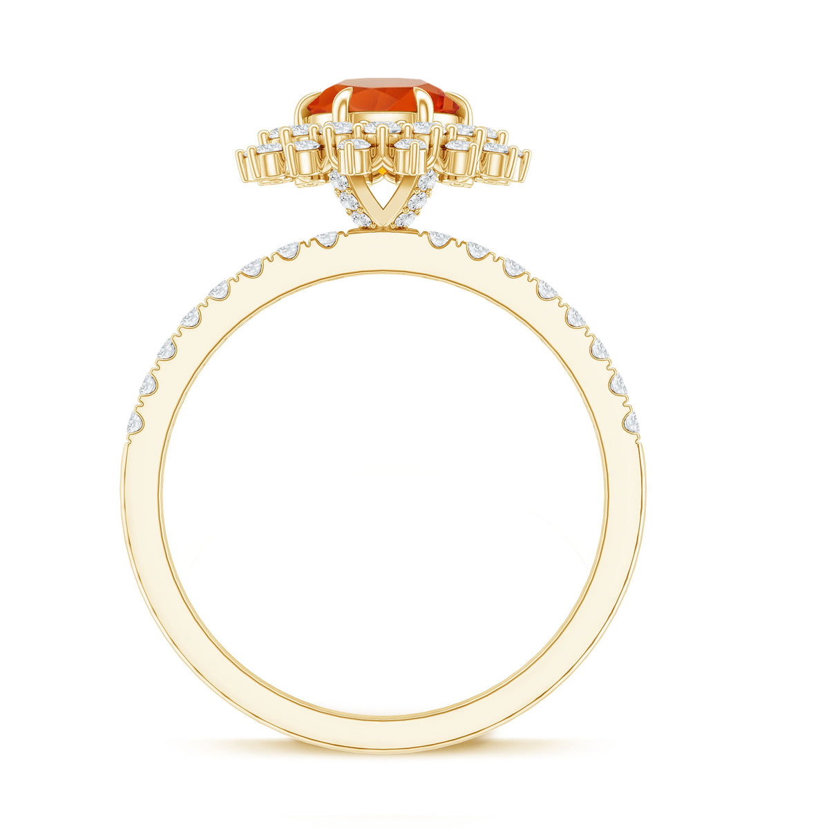 Round Fire Opal Statement Engagement Ring with Moissanite AAA - Rosec Jewels