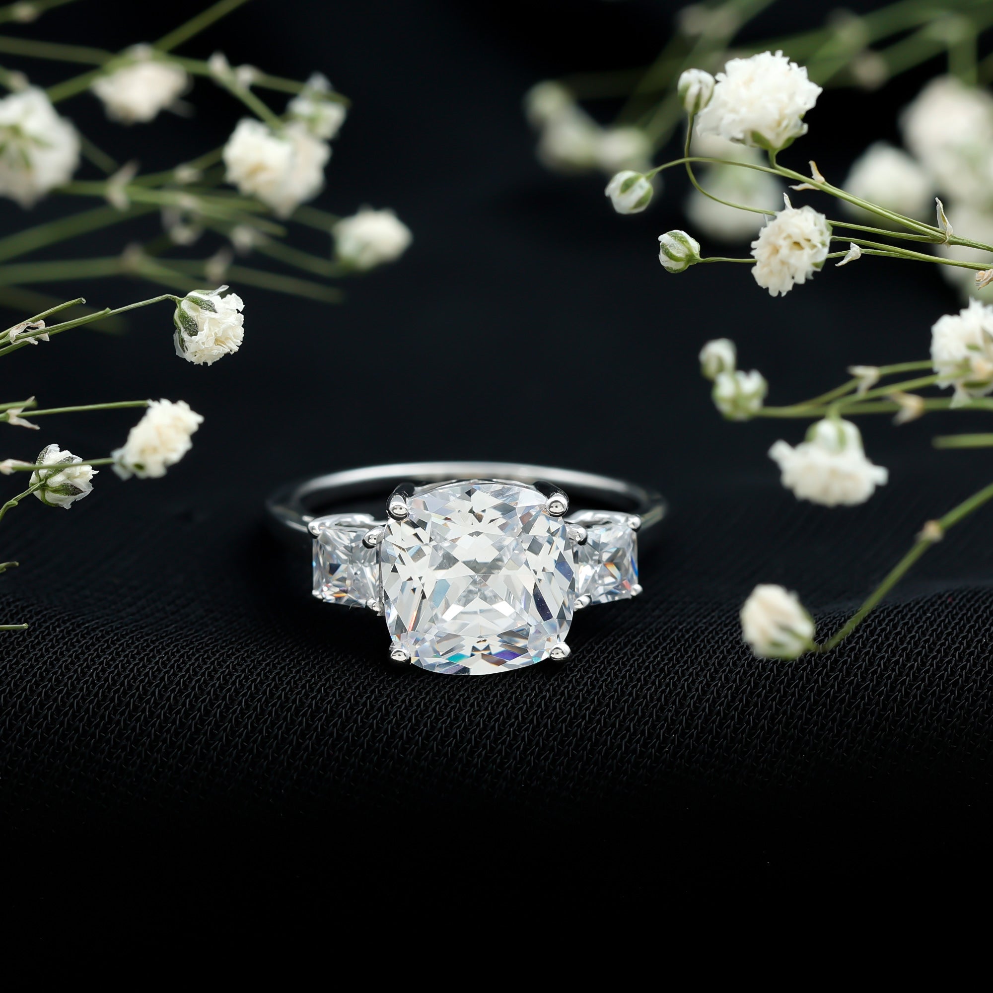 Certified 6 Carat Cubic Zirconia Three Stone Engagement Ring AAAAA 92.5 Sterling Silver - Rosec Jewels