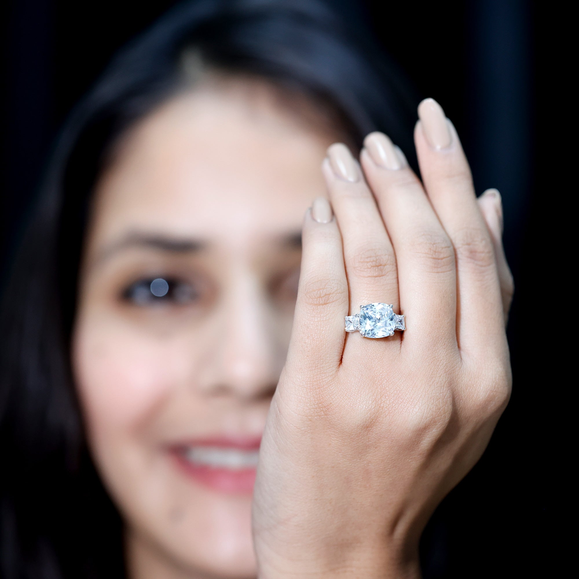 Certified 6 Carat Cubic Zirconia Three Stone Engagement Ring AAAAA 92.5 Sterling Silver - Rosec Jewels