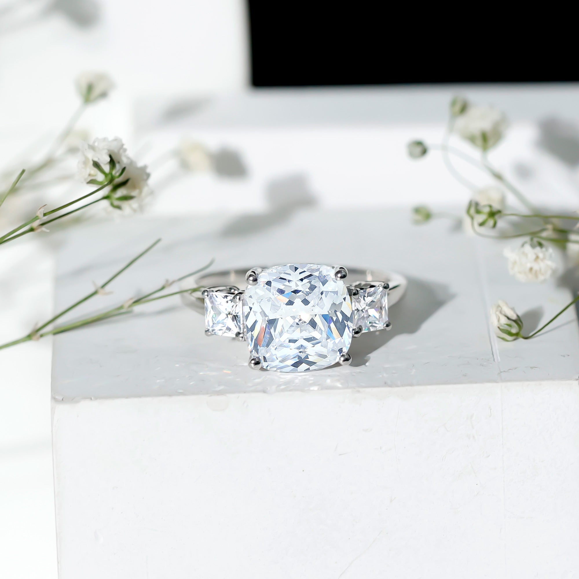 Certified 6 Carat Cubic Zirconia Three Stone Engagement Ring AAAAA 92.5 Sterling Silver - Rosec Jewels
