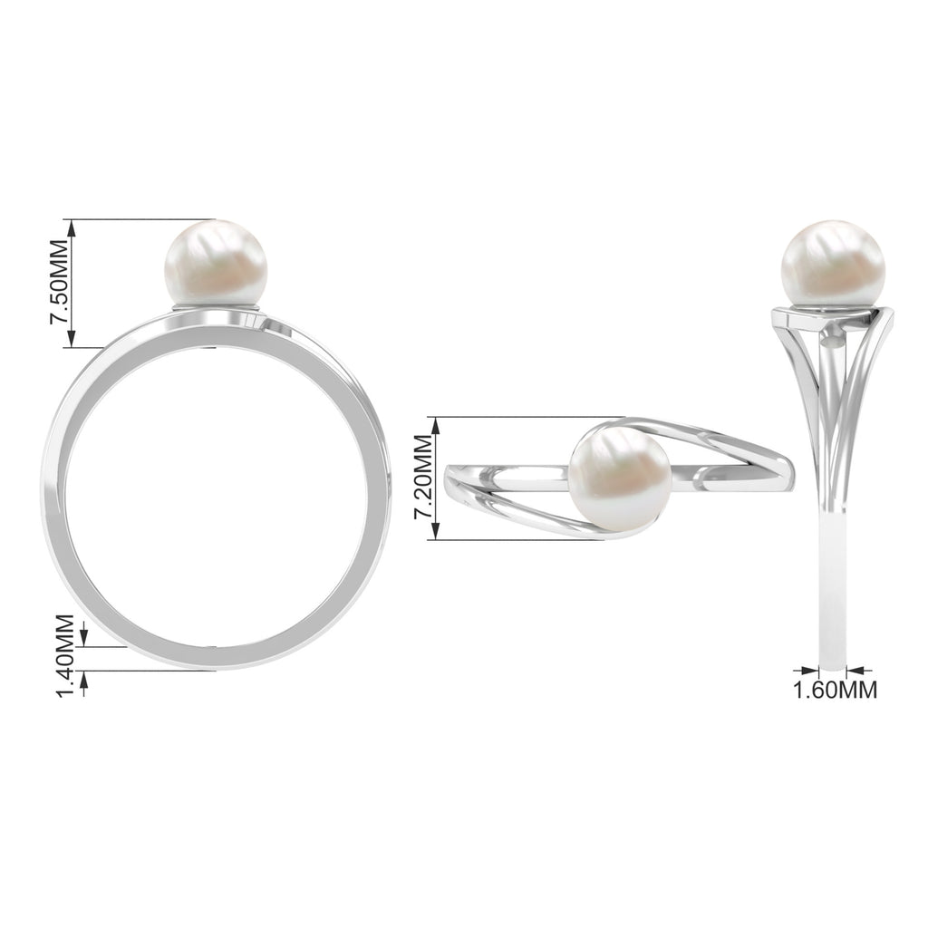 Round Freshwater Pearl Solitaire Bypass Ring Freshwater Pearl - ( AAA ) - Quality - Rosec Jewels