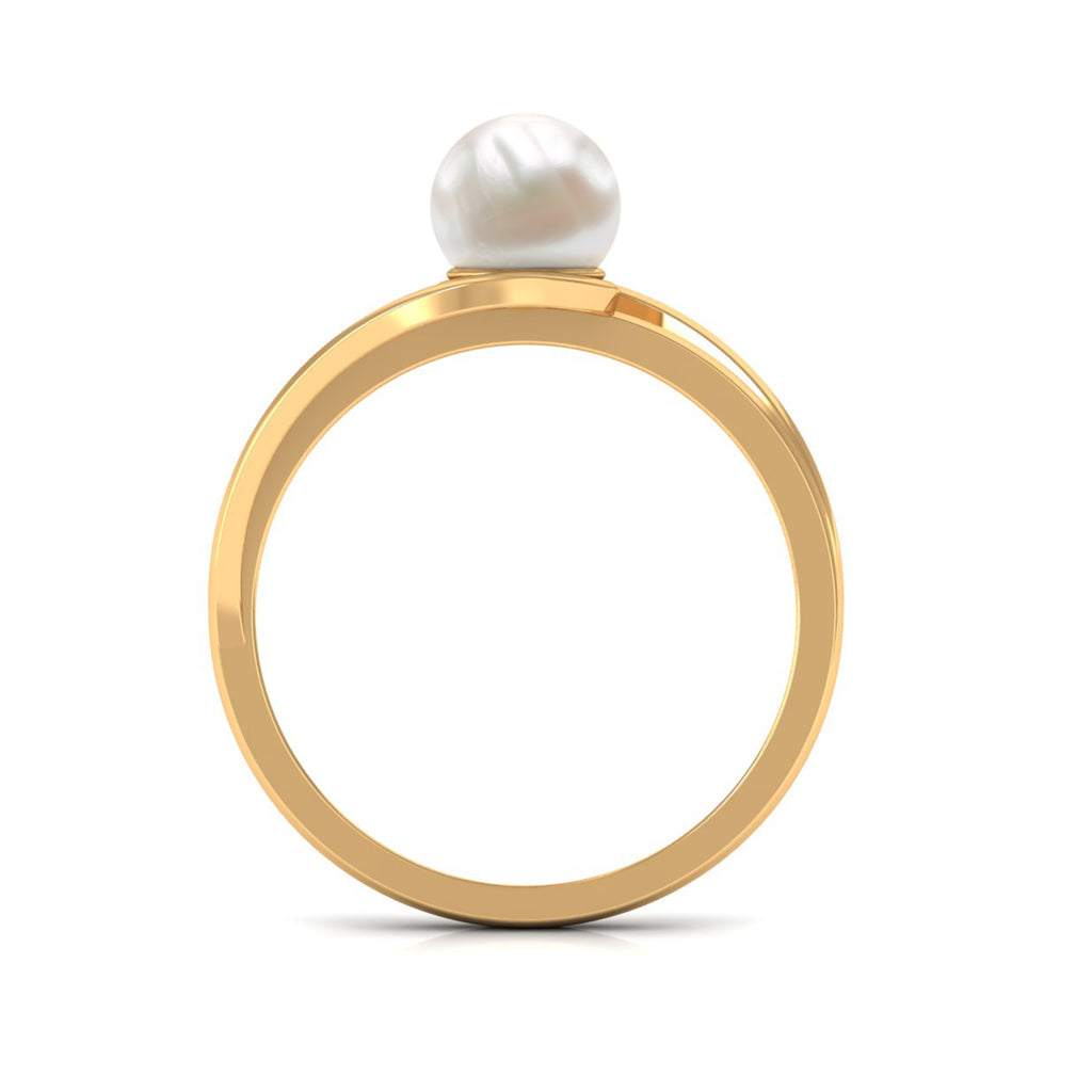 Round Freshwater Pearl Solitaire Bypass Ring Freshwater Pearl - ( AAA ) - Quality - Rosec Jewels