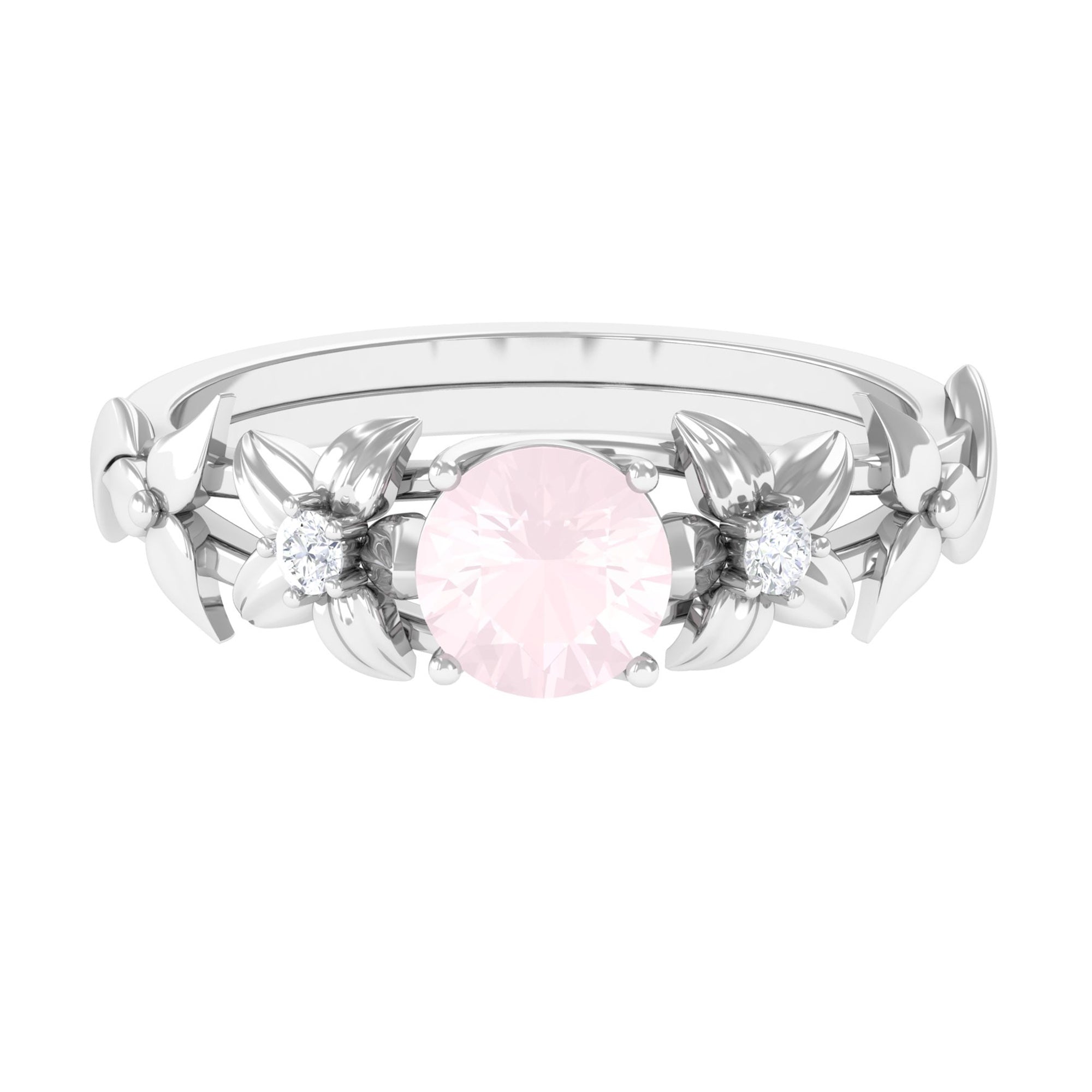 3/4 CT Rose Quartz Flower Engagement Ring with Diamond Rose Quartz - ( AAA ) - Quality - Rosec Jewels