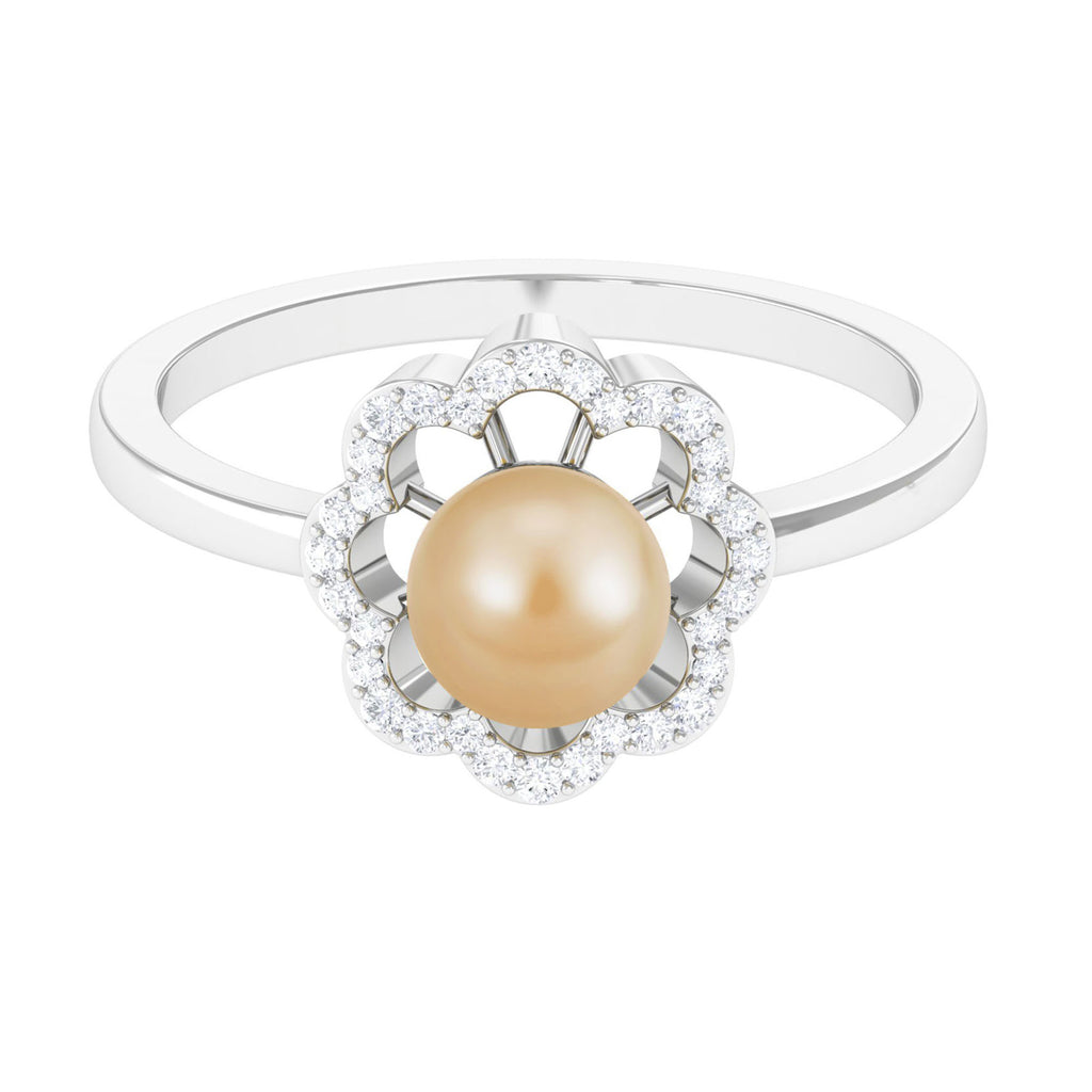 2.75 CT South Sea Pearl Engagement Ring with Diamond Floral Halo South Sea Pearl - ( AAA ) - Quality - Rosec Jewels