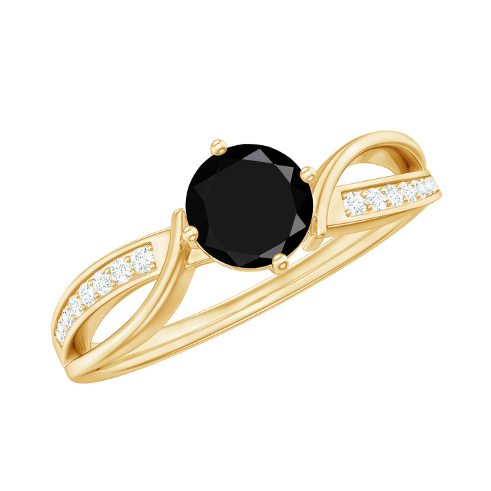 Infinity Shank Round Black Diamond and Diamond Solitaire Engagement Ring