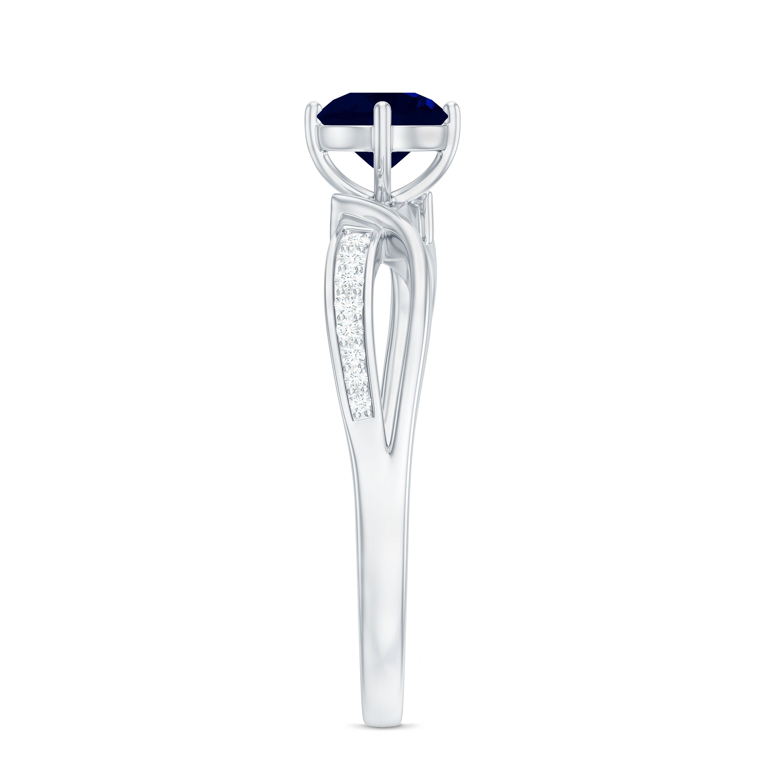 Rosec Jewels-Real 0.95 Carat Round Blue Sapphire Infinity Engagement Ring with Diamond