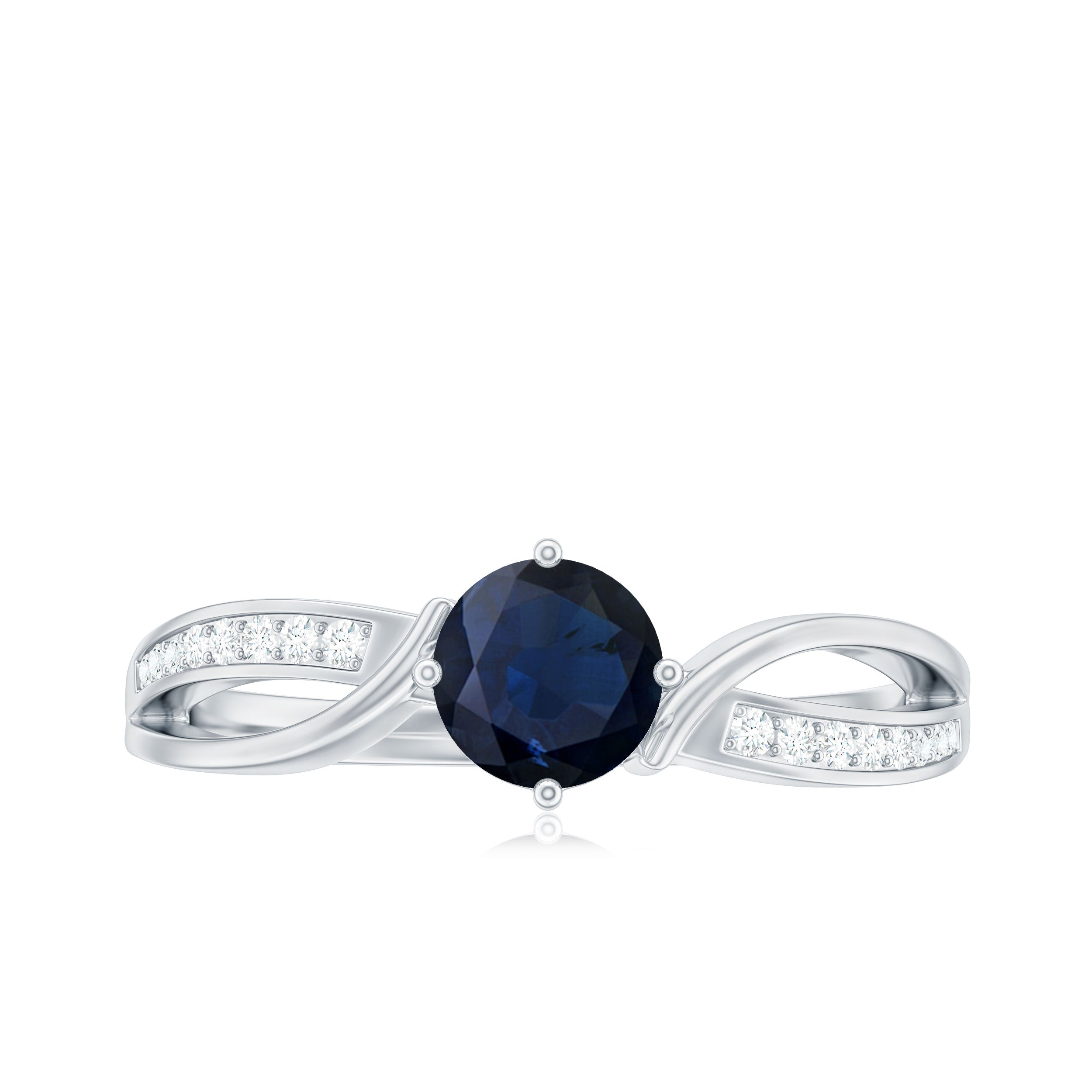 Rosec Jewels-Real 0.95 Carat Round Blue Sapphire Infinity Engagement Ring with Diamond