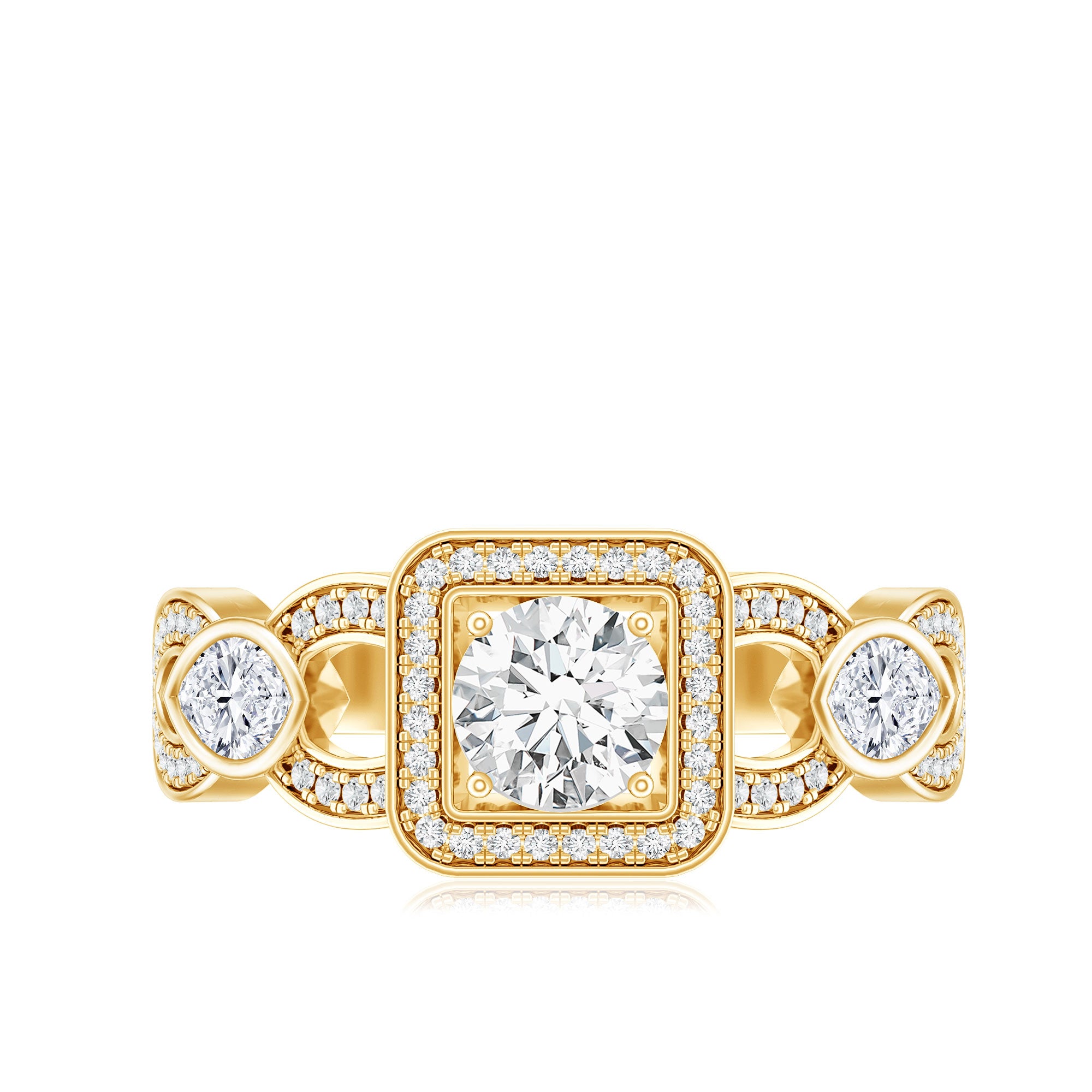 Rosec Jewels-Vintage Inspired Moissanite Halo Engagement Ring with Certificate