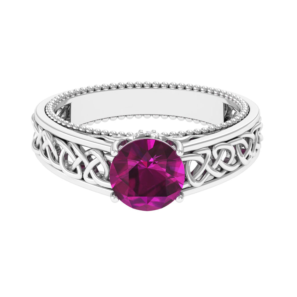 1.75 CT Rhodolite Solitaire Celtic Engagement Ring with Diamond Rhodolite - ( AAA ) - Quality - Rosec Jewels
