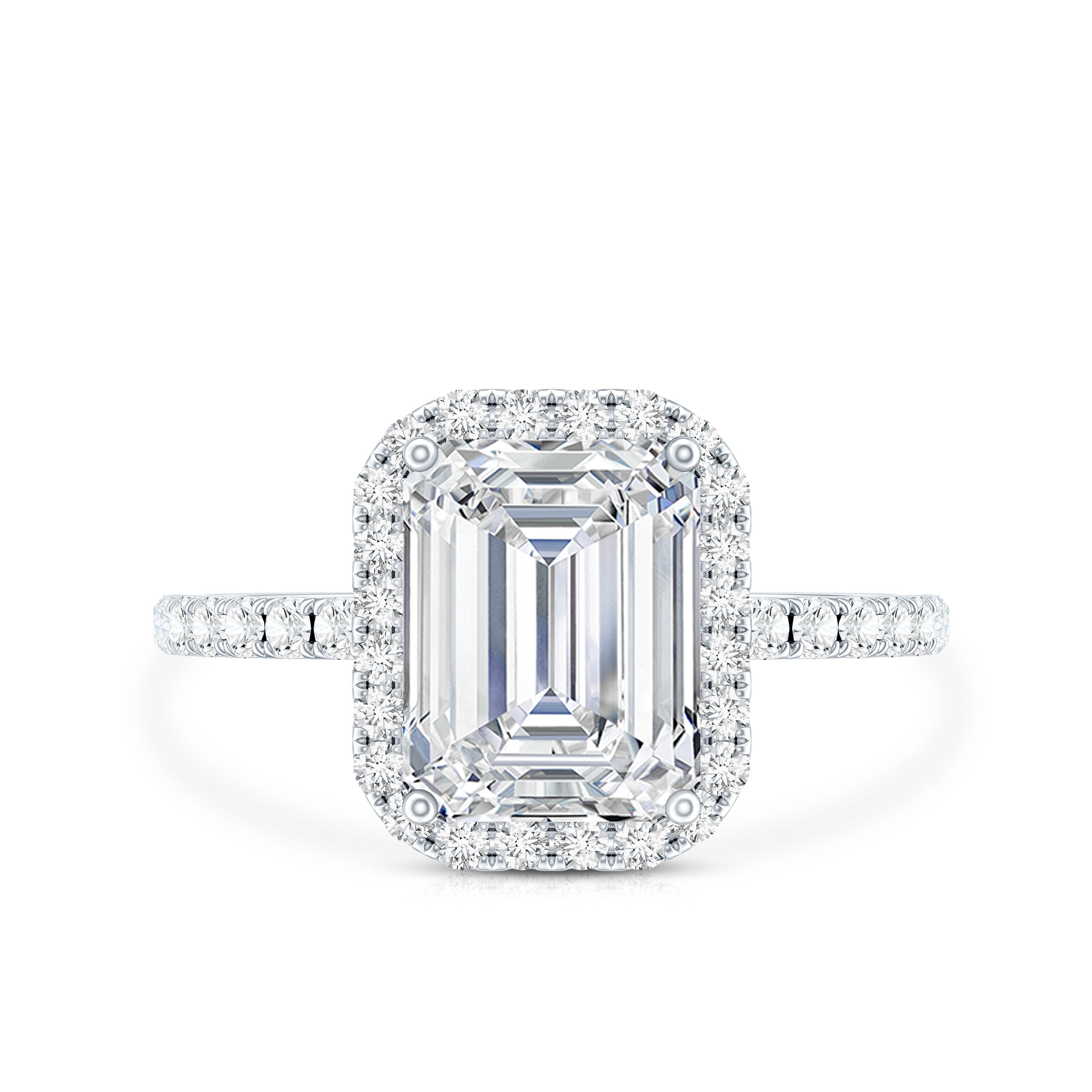 2.8 Carat Emerald Cut Cubic Zirconia Halo Engagement Ring AAAA - Rosec Jewels