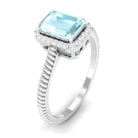 Emerald Cut Sky Blue Topaz and Diamond Halo Ring Sky Blue Topaz - ( AAA ) - Quality - Rosec Jewels