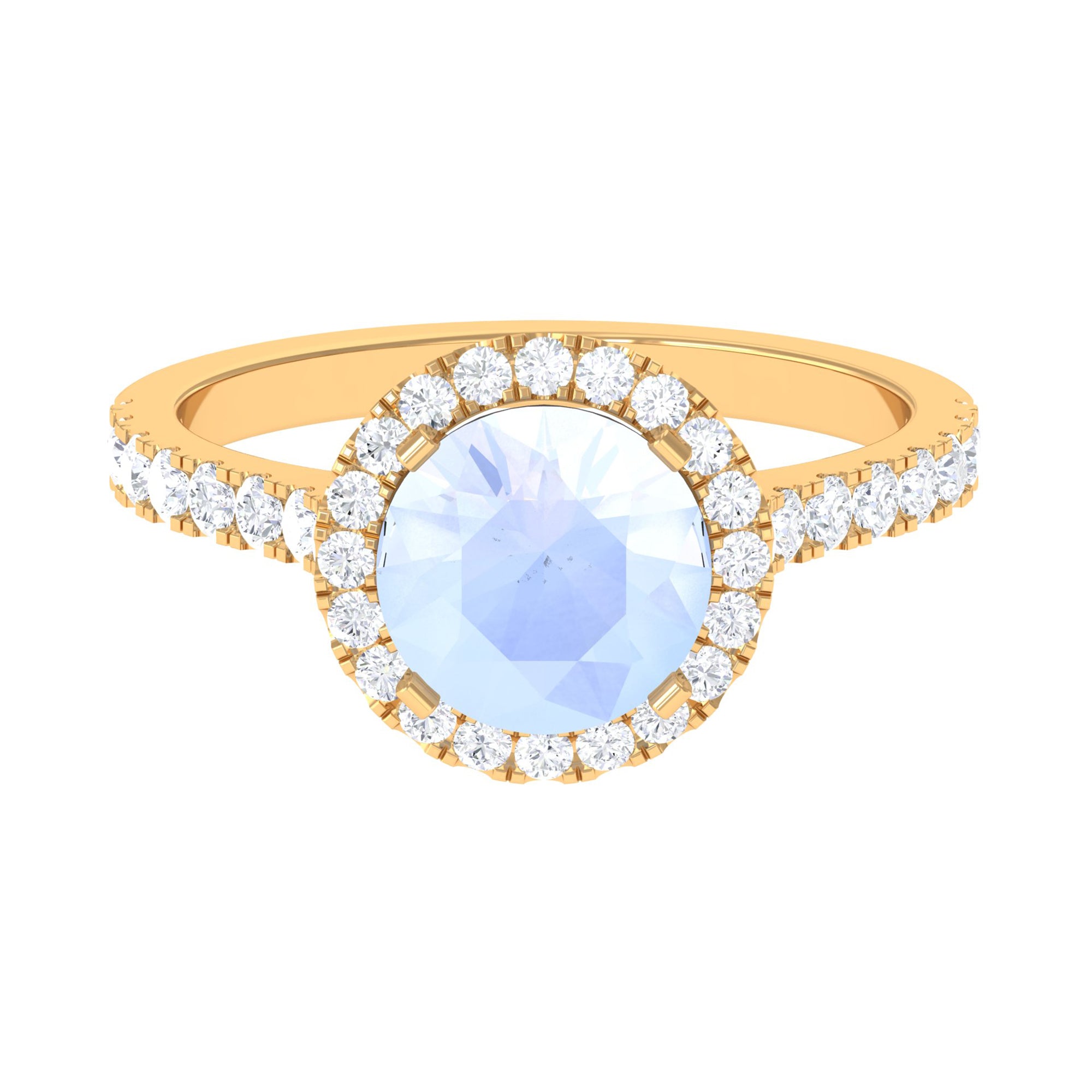 1.75 CT Round Moonstone Halo Engagement Ring with Diamond Moonstone - ( AAA ) - Quality - Rosec Jewels