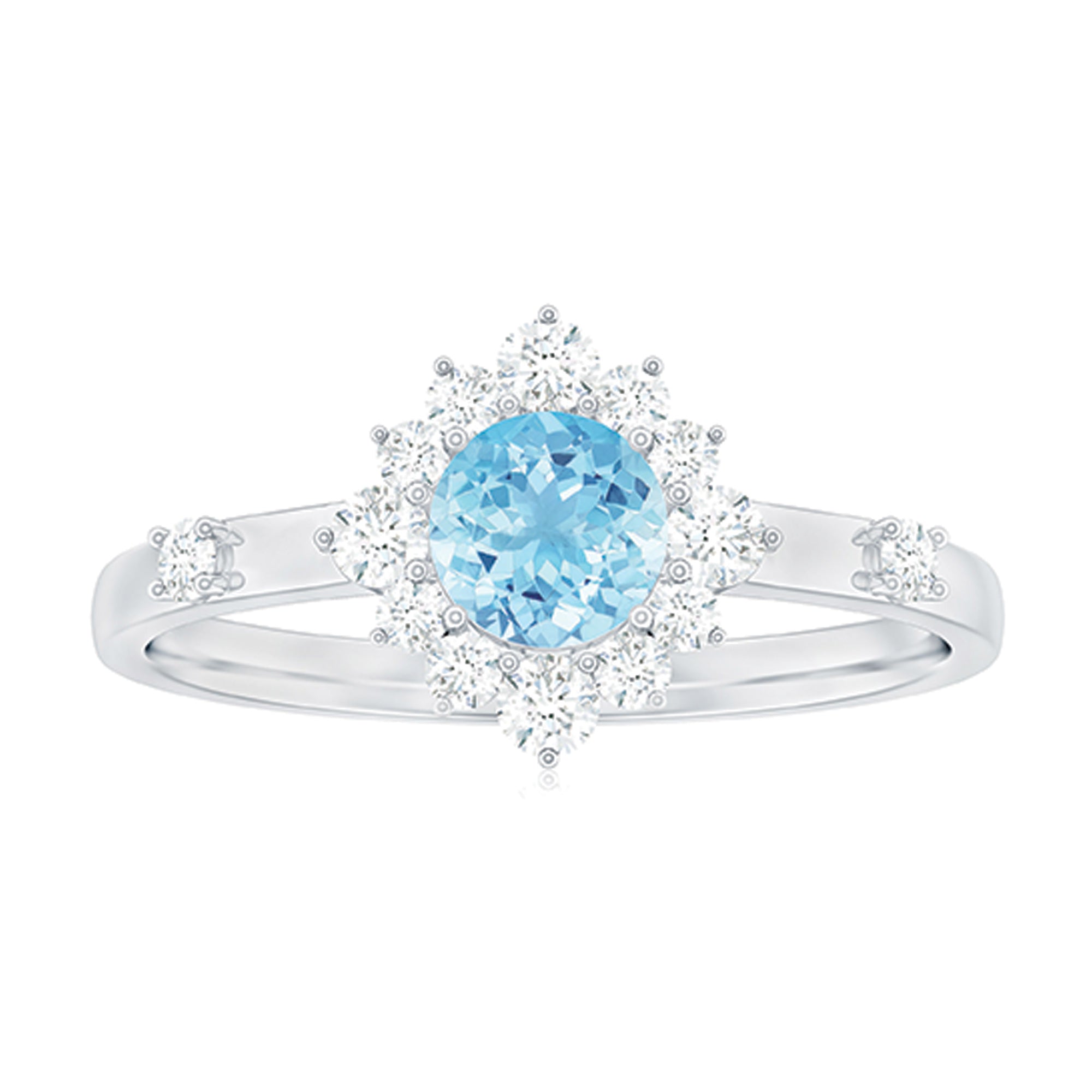 Genuine 0.8 Carat Aquamarine and Diamond Halo Engagement Ring AAA - Rosec Jewels