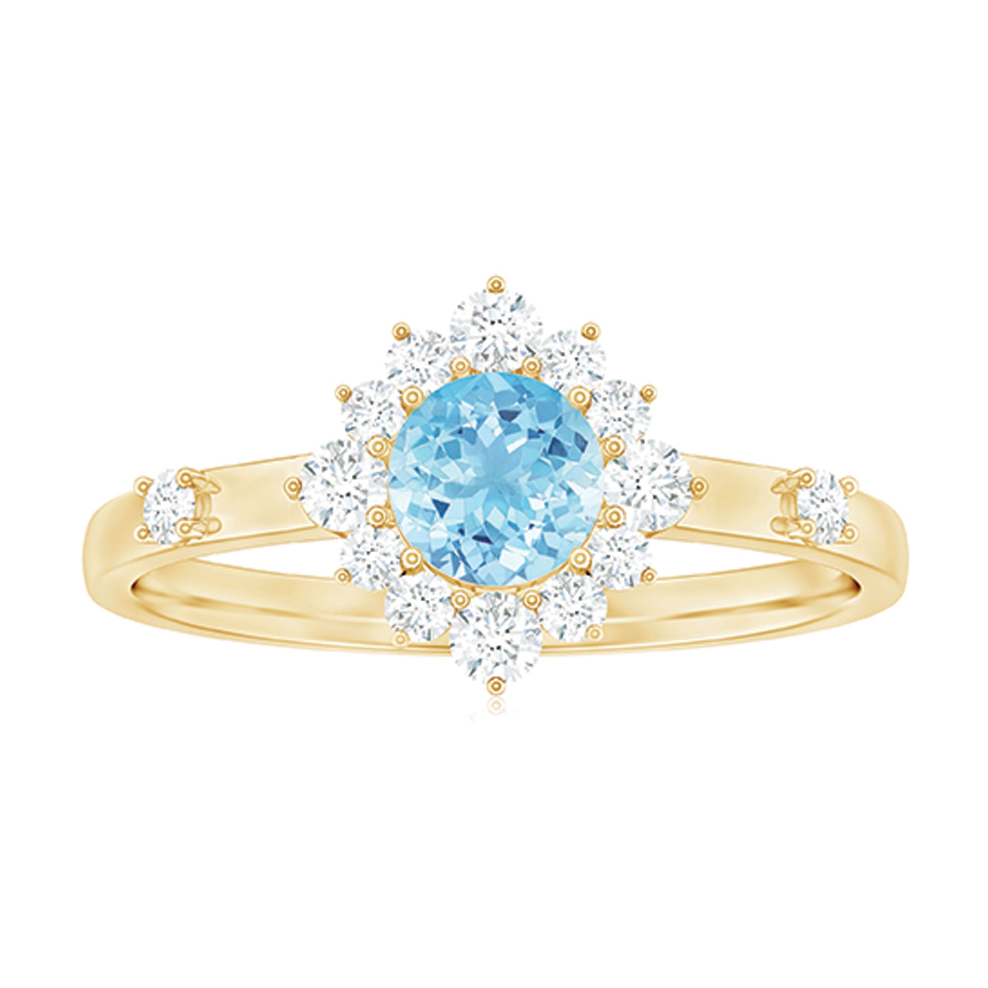 Genuine 0.8 Carat Aquamarine and Diamond Halo Engagement Ring AAA - Rosec Jewels